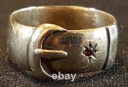 9 carat solid gold diamond ruby vintage Victorian antique buckle belt ring Y 1/2