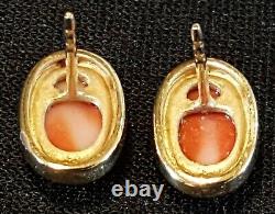9 carat solid gold & orange coral vintage Art Deco antique pair of earrings