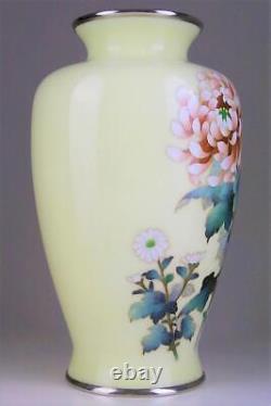ANDO CLOISONNE CHRYSANTHEMUM FLOWER Vase 9.9 inch Japanese Antique Old Fine Art