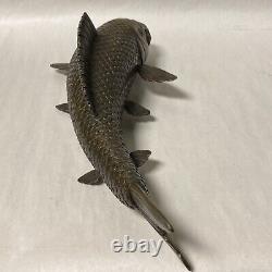ANTIQUE JAPANESE or CHINESE BRONZE SCULPTURE OF KOI CARP FISH FINE DETAIL