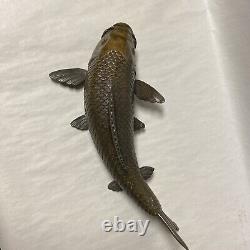 ANTIQUE JAPANESE or CHINESE BRONZE SCULPTURE OF KOI CARP FISH FINE DETAIL