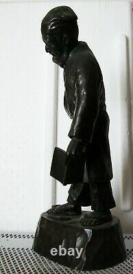 A Fine Antique Japanese Big Heavy Bronze Hallmarked Figurine Of A Man