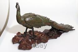 A Fine Japanese Bronze Okimono of a Peacock by Akasofu Gyokko Meiji Japan