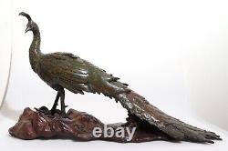 A Fine Japanese Bronze Okimono of a Peacock by Akasofu Gyokko Meiji Japan