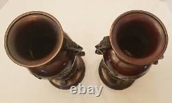 A Fine PAIR Japanese Meiji BRONZE Mixed Metal Vases with Swallows & Flowers 16