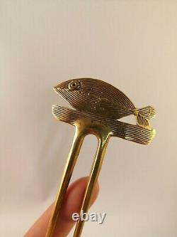 Antique 19th Century Japanese Chinese Gold Brass Handmade Fish Hair Comb Piece