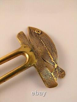 Antique 19th Century Japanese Chinese Gold Brass Handmade Fish Hair Comb Piece