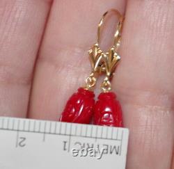 Antique Aka 14k Japanese 8ct Momo Dragon Coral Focal Point Petite Earrings