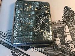 Antique Asian Japanese Fine Silver. 950 Cigarette Case Sterling Flowers Bamboo