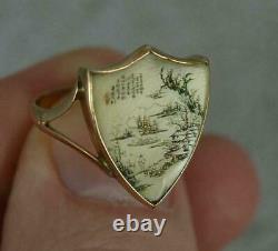 Antique Chinese Japanese Gold Ring Miniature Master Carving Art Painting