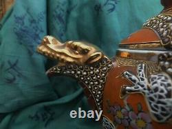 Antique Dai Nippon Dragon Teapot Kutani Fine Porcelain Gold & 5 colors 1920, s