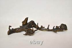 Antique Fine Chinese Japanese Bird on Blooming Branch Bronze Sculpture Ornament