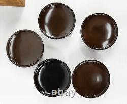 Antique Fine Japanese Boxed Set of 5 Lacquer Tea Wine Cups Signed