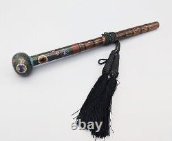 Antique Fine Japanese Chinese Cloisonne Cane Walking Stick Parisol Handle Head