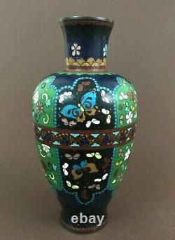 Antique Fine Japanese Meiji Period Cloisonne Bronze Vase Flowers Butterflies 8'