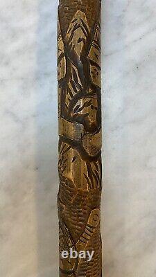 Antique Finely Carved Japanese Bamboo Dual Samurai Walking Stick / Cane