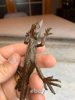 Antique Finely Cast/Ornate Japanese Lizard Netsuke Jizai Okimono Brass Figure