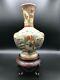 Antique Finely Detailed Japanese Satsuma Vase Withwooden Vase Stand, 9 1/4 Tall