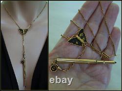 Antique Gold Plate Mechanical Pencil Necklace Japanese Damascene Butterfly