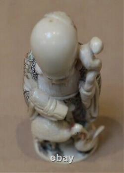 Antique Hand Carved & Signed Japanese Statue Fukurokuju Very Fine Work