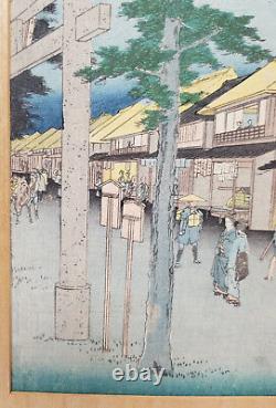 Antique Hiroshige Japanese Woodblock Print Shiba Miyanoshita Fine Laid Down