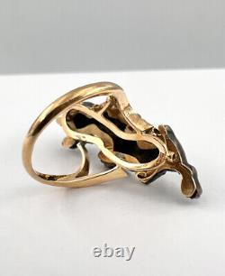 Antique JAPANESE Meiji MENUKI 14k Yellow Gold Bronze Rabbit Rabbits Ring