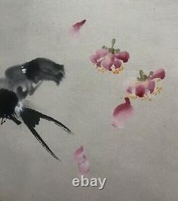 Antique Japanese Bird painting artist signed framed vintage Japan large art fine