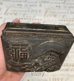 Antique Japanese Dragon Box, Ornate Design, Metal & Wood, Circa 1940s Very Rare