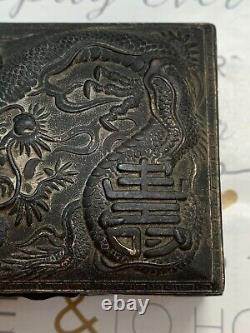 Antique Japanese Dragon Box, Ornate Design, Metal & Wood, Circa 1940s Very Rare