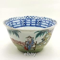 Antique Japanese Famille Verte Porcelain Bowl Finely Hand Painted