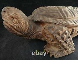 Antique Japanese Finely Carved Wood Turtles. Baby riding parent. 12 ½ x 6