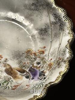 Antique Japanese Hand Painted Fine Corrugated Eggshell Porcelain Bowl
