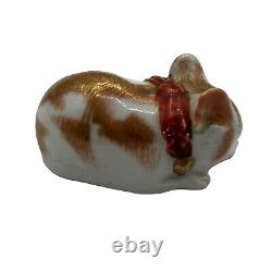 Antique Japanese Kutani Porcelain Fine Details Sleeping Cat Pet Animal Figurine