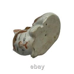 Antique Japanese Kutani Porcelain Fine Details Sleeping Cat Pet Animal Figurine