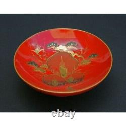 Antique Japanese Lacquer Bowl Fine Gilt Painting Minogame Meiji