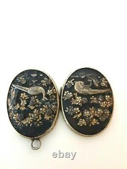 Antique Japanese Meiji Period SHAKUDO Mixed Metal Double Sided Locket Pheasants