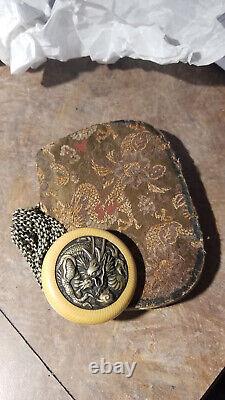 Antique Japanese Purse Fine Collectible Old Dragon Metal Brass Emblem NICE