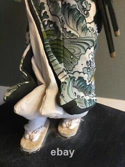 Antique Japanese Samurai Doll Fine Silk Robes As Is 17in 43cm