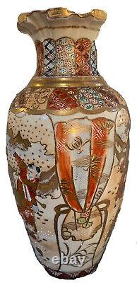 Antique Japanese Satsuma Vase with Samurai Warriors Finely Painted