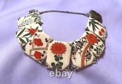 Antique Japanese Shibayama Art Sterling Bracelet
