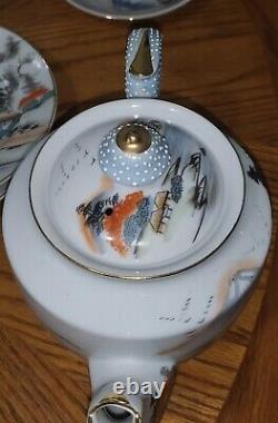 Antique Japanese Teapot set Fine Eggshell Porcelain Hand-painted 7pc SIGNED