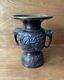 Antique Japanese Bronze Vase Signed Ealry Old Patina Metal Embossed Fine Art