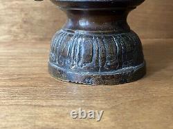 Antique Japanese bronze vase Signed ealry old patina metal embossed fine art