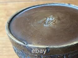 Antique Japanese bronze vase Signed ealry old patina metal embossed fine art