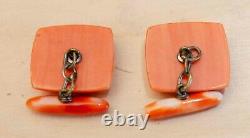 Antique Japanese coral cufflinks in new condition 17mm x 20mm in original box