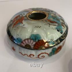 Antique Kutani Japanese Fine Porcelain Hair Gathering Lidded Bowls Hand Painted