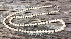Antique Mikimoto Graduating Japanese Akoya Pearl Necklace Sterling Clasp in Box