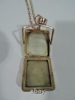 Antique Necklace Meiji Crane & Lily Locket Pendant Japanese Shakudo & Gold