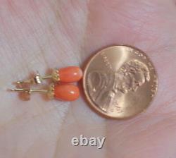 Antique Quality Rare Old Red Salmon Momo Japanese 7 MM Coral Stud Earrings Aa