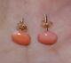 Antique Quality Rare Red Salmon Momo Japanese 9 Mm Oval Coral Stud Earrings Cc